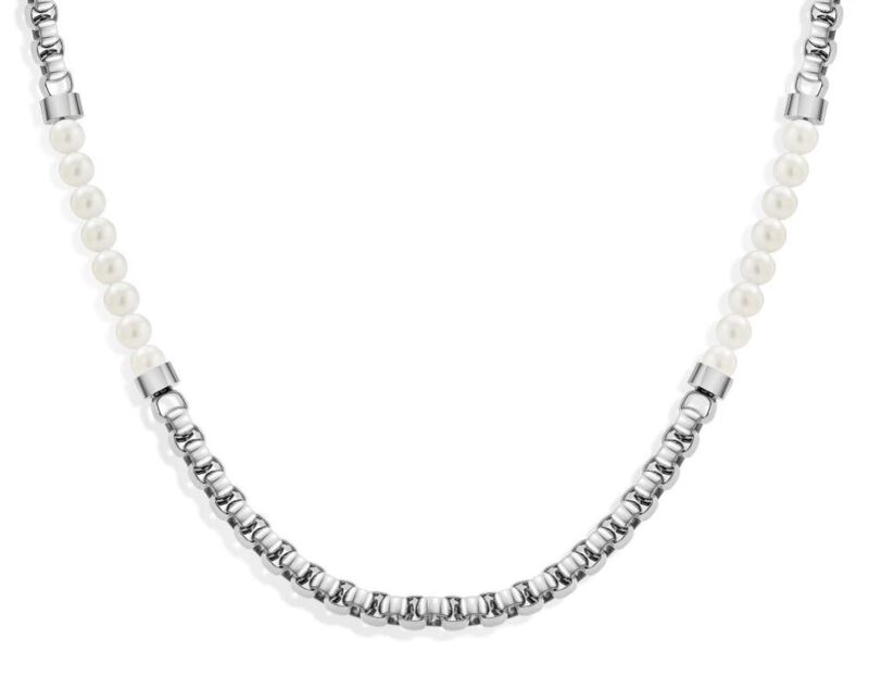 6mm White Mother of Pearl 20" Stainless Steel Bead Necklace